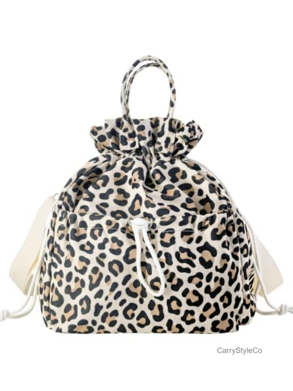 Insulated Drawstring Lunch Bag Polyester Corduroy Tote